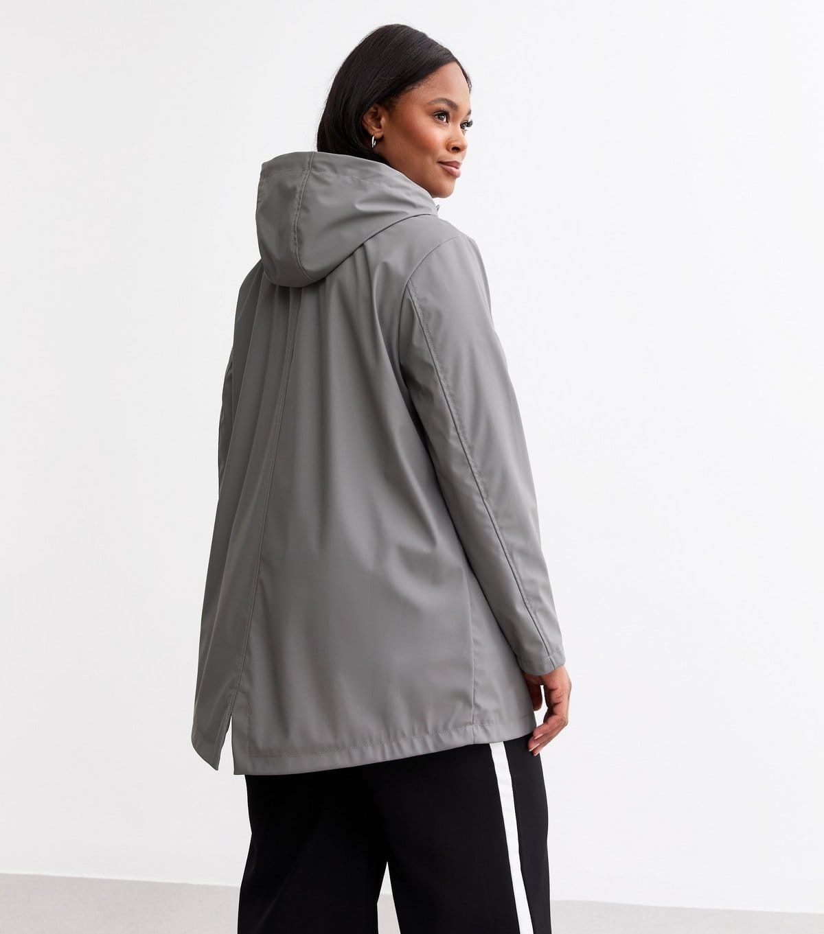 New Look Women's Plus Size Grey Hooded Rain Coat Curves New Look - 4