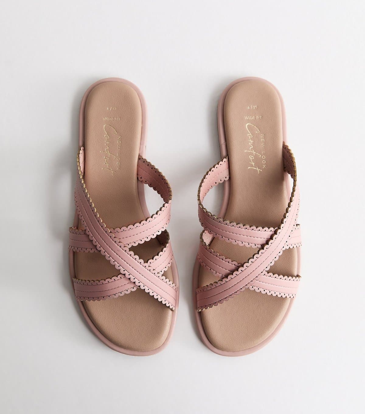 New Look New Look Wide Fit Light Pink Faux Leather Scalloped Flat Mules