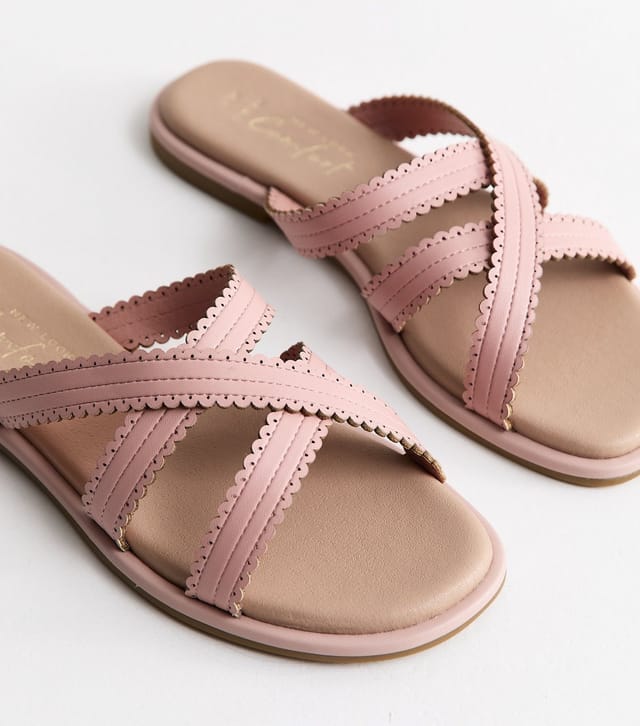 New Look Women's Wide Fit Light Pink Faux Leather Scalloped Flat Mules Vegan New Look - 3