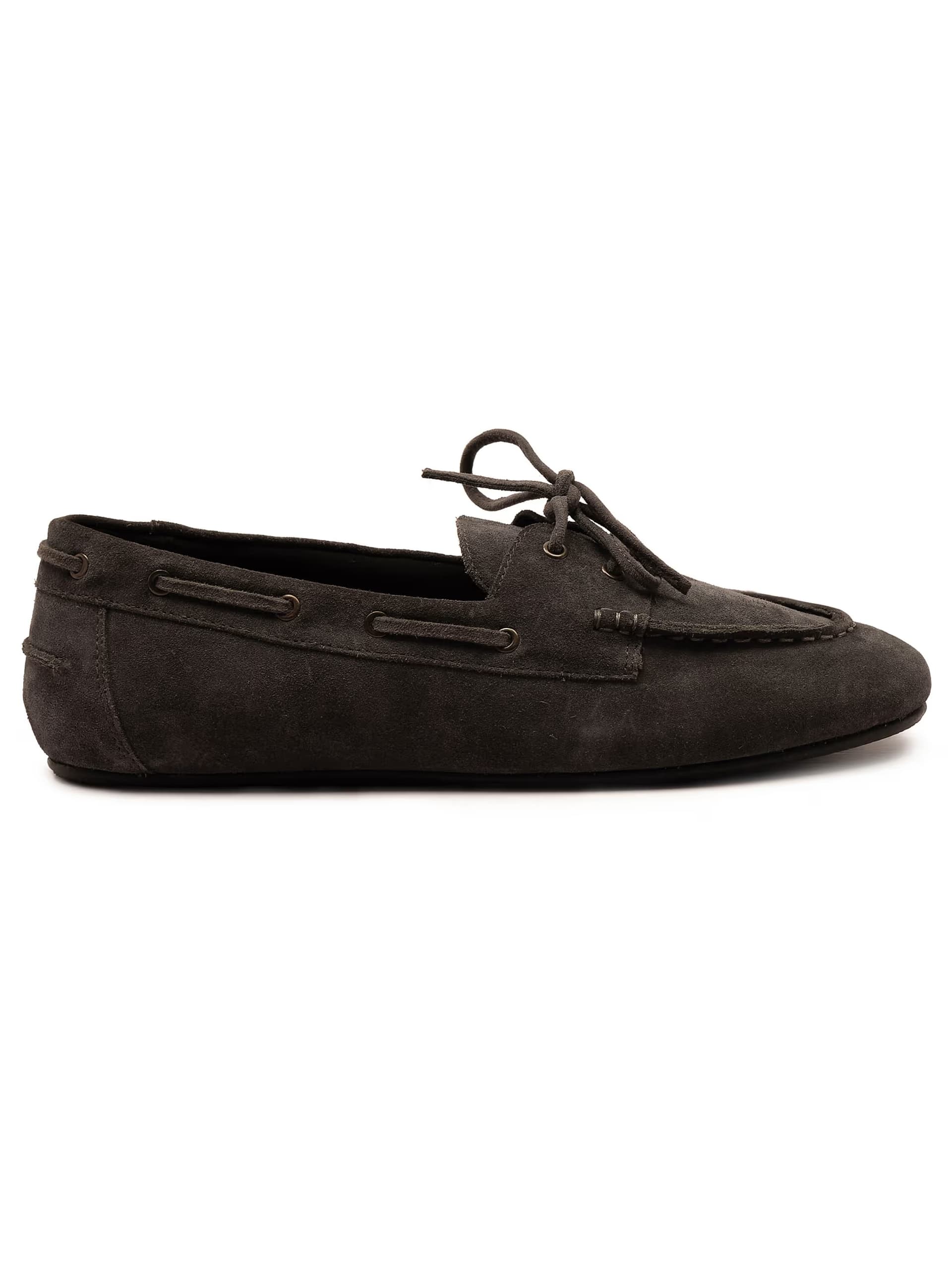 ASOS Off The Hook Lea suede leather round toe boat shoes in grey