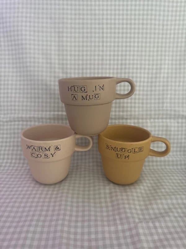 Next 3 x Next stacking beige & mustard coloured mugs