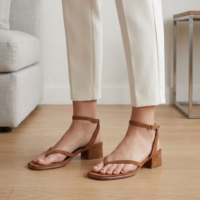 Truffle Collection Truffle Collection Women's Block Heel Open Toe Sandals Buckle Strap Polyurethane Summer Shoes in Tan - 2