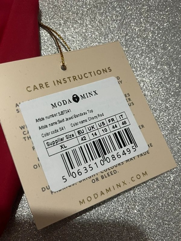 Moda Minx Moda minx cherry bandeau bikini 👙 with fixed Brazilian bottoms size XL - 1