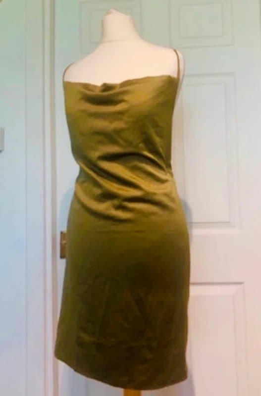 Zara Green cowl neck strappy top cami satin dress low back