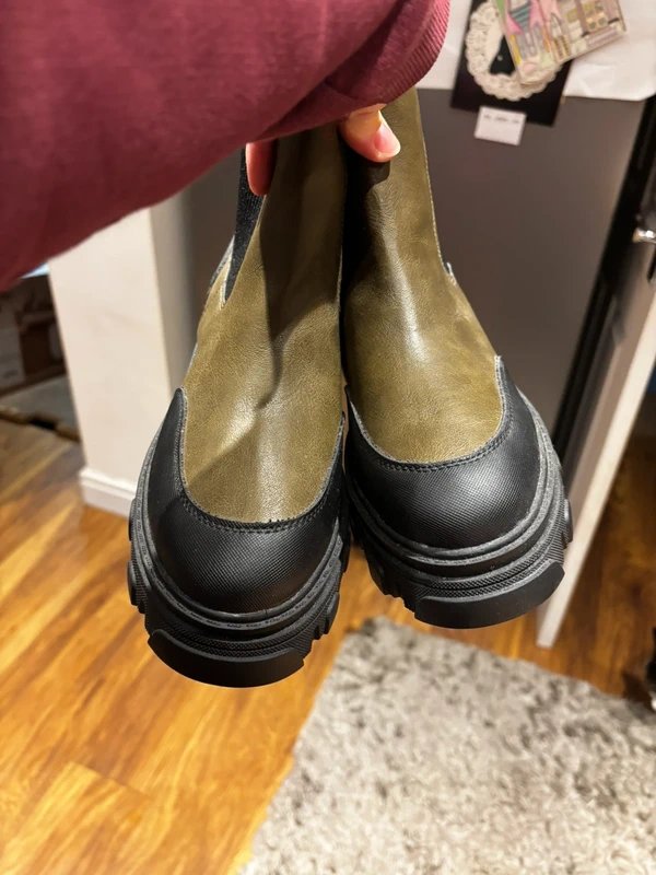 TU TU Chunky Chelsea Faux Leather Boots - Khaki Green and Black Size 6 BNWT - 1