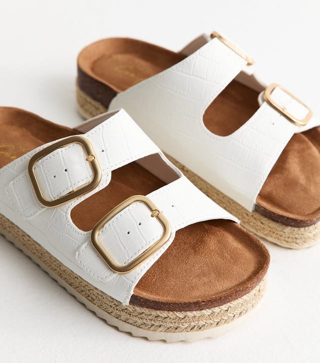 New Look Women's White Faux Leather Double Buckled Strap Mule Sandals Vegan New Look - 3