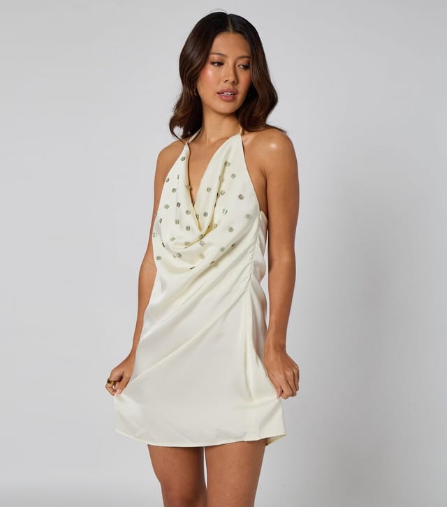 Urban Bliss Women's Cream Cowl Neck Embellished Mini Dress Urban Bliss New Look - 2