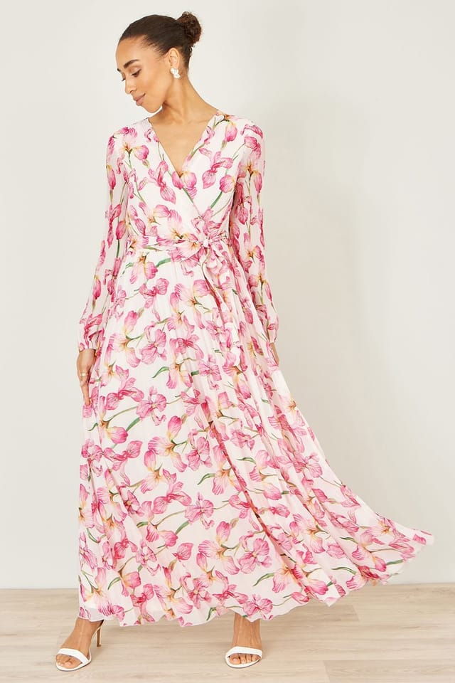 Yumi Yumi Women's White Orchid Floral Pleated Wrap Maxi Dress in Ivory - 2