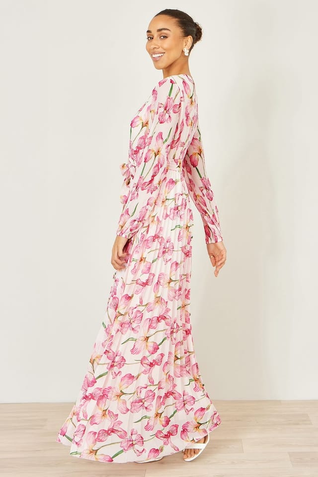 Yumi Yumi Women's White Orchid Floral Pleated Wrap Maxi Dress in Ivory - 3