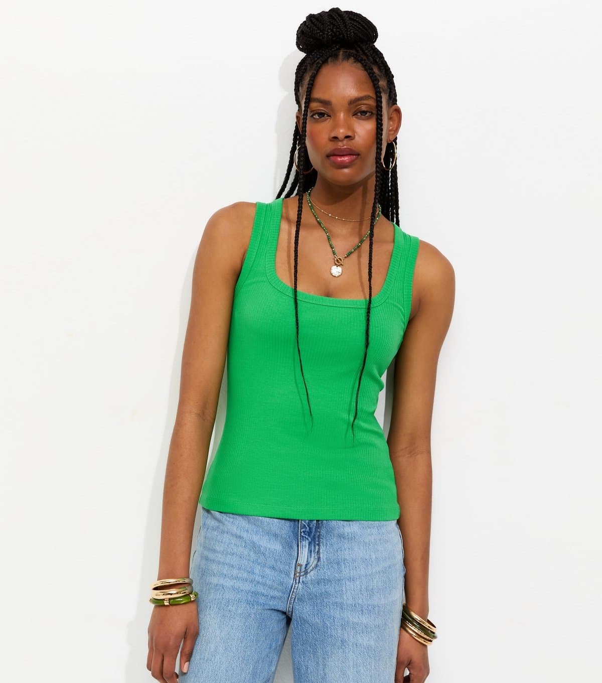 New Look New Look Bright Green Ribbed Jersey Vest Top