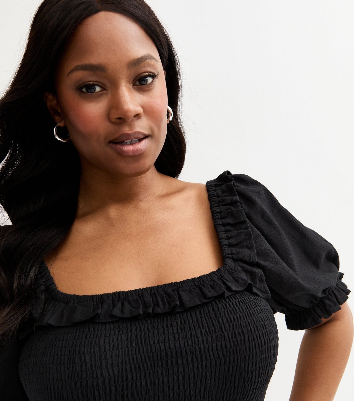 New Look Women's Plus Size Black Puff Sleeve Midi Dress Curves New Look - 2