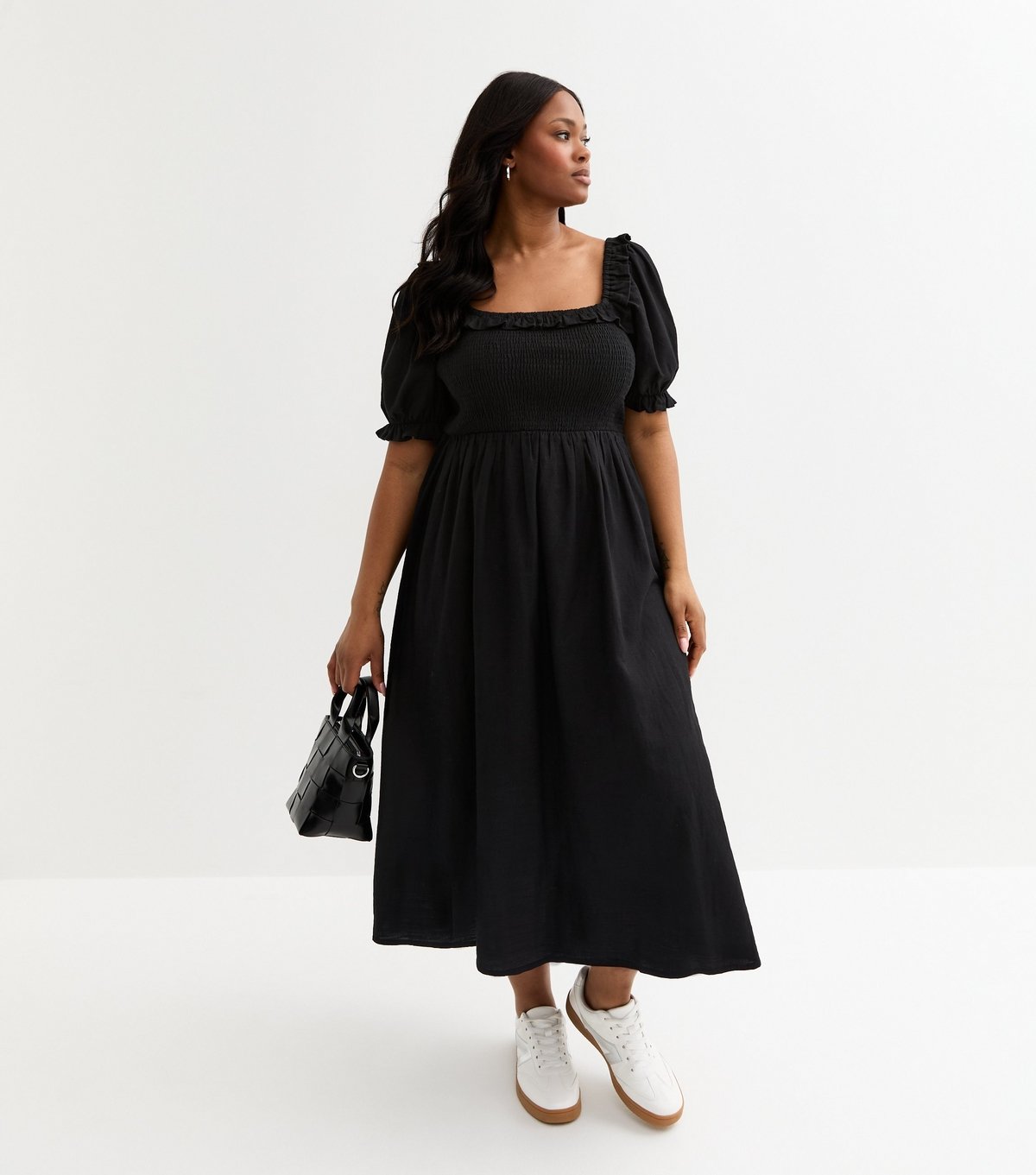 New Look Women's Plus Size Black Puff Sleeve Midi Dress Curves New Look - 3