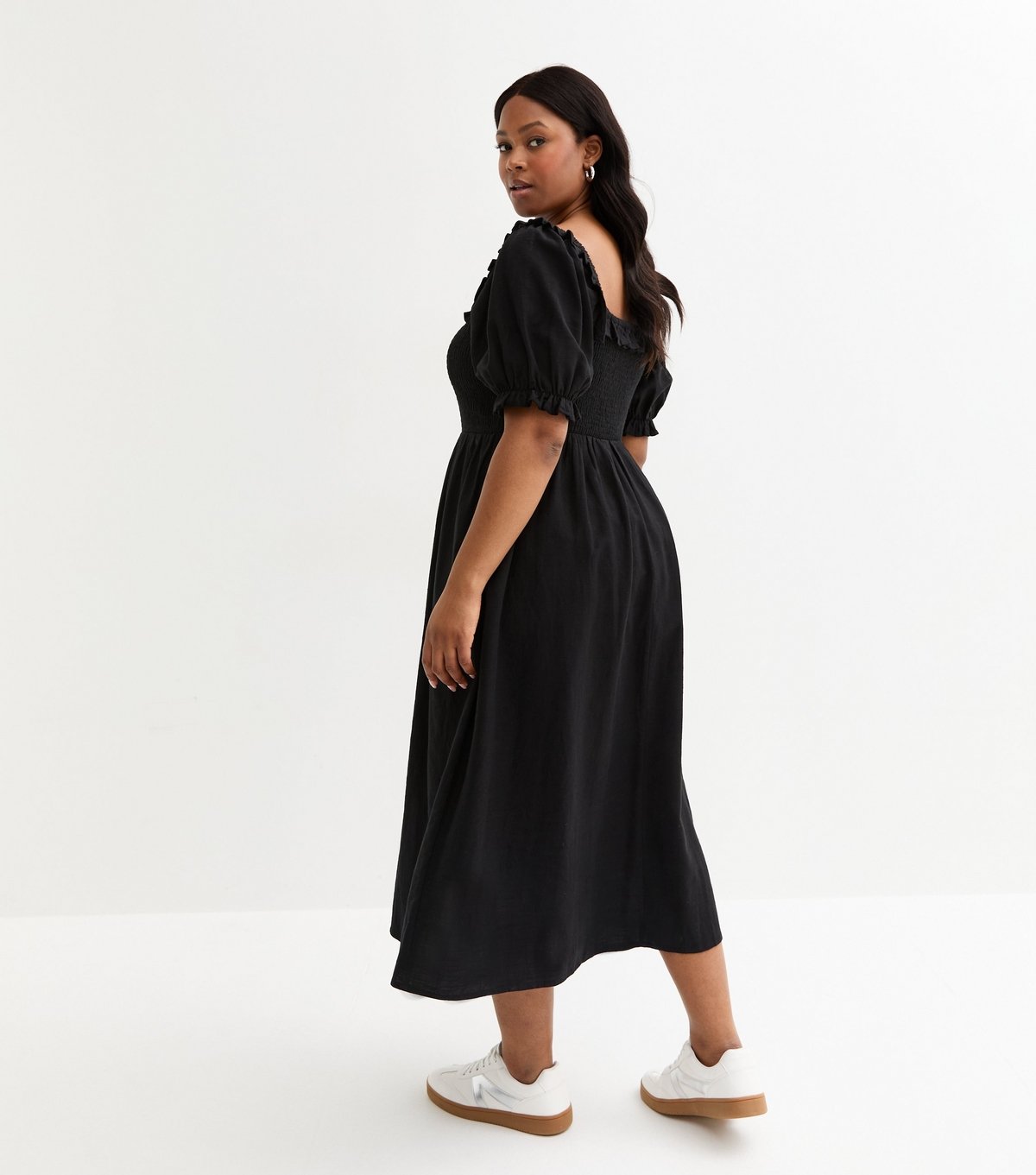 New Look Women's Plus Size Black Puff Sleeve Midi Dress Curves New Look - 4