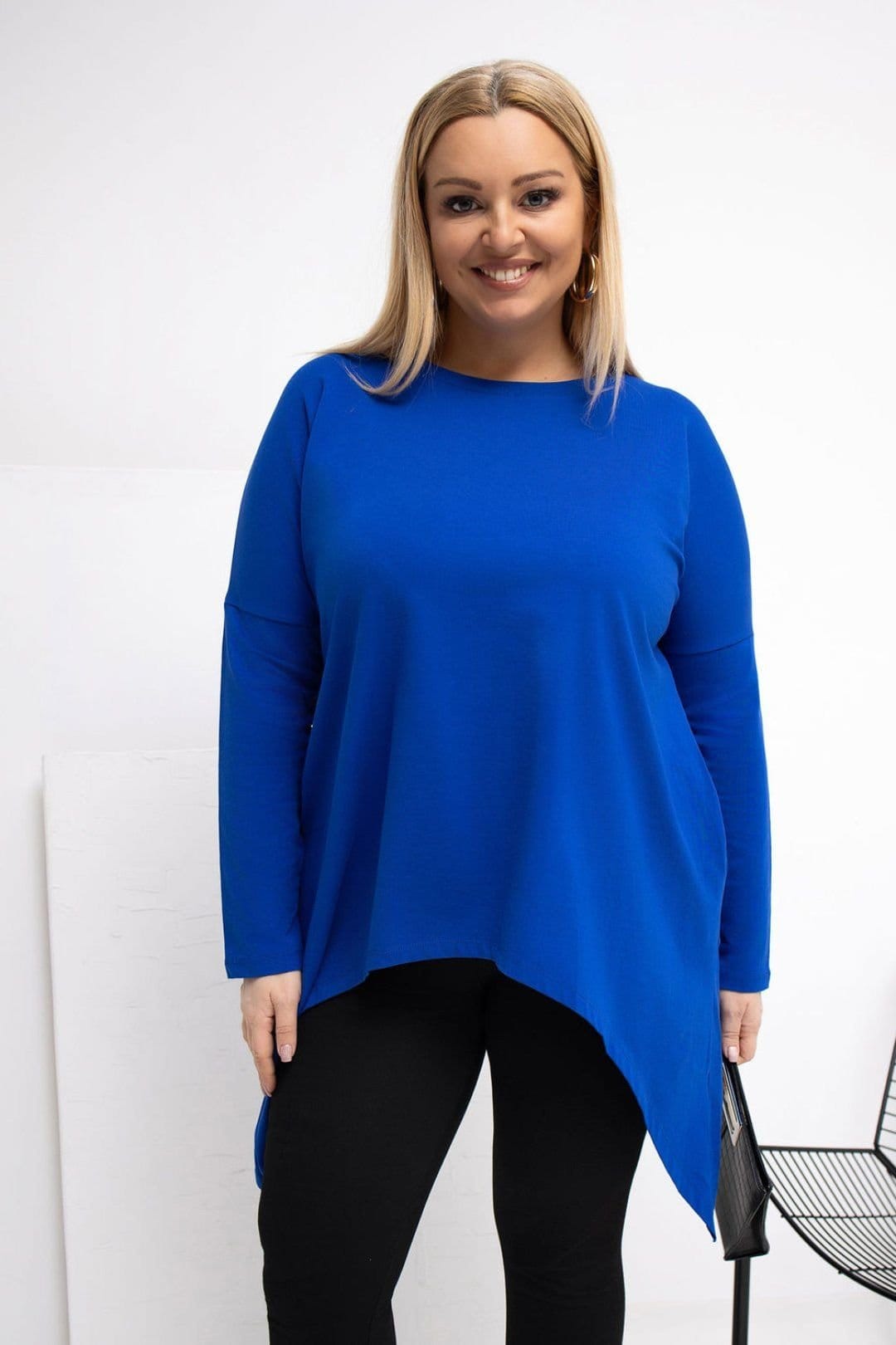 Love Lace Plus Size Blue Cotton Tunic Blouse