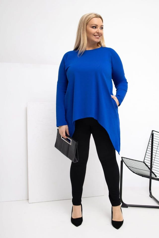 Love Lace Love Lace Women's Plus Size Cotton Tunic Blouse with Pockets Style 223036 in Blue - 2