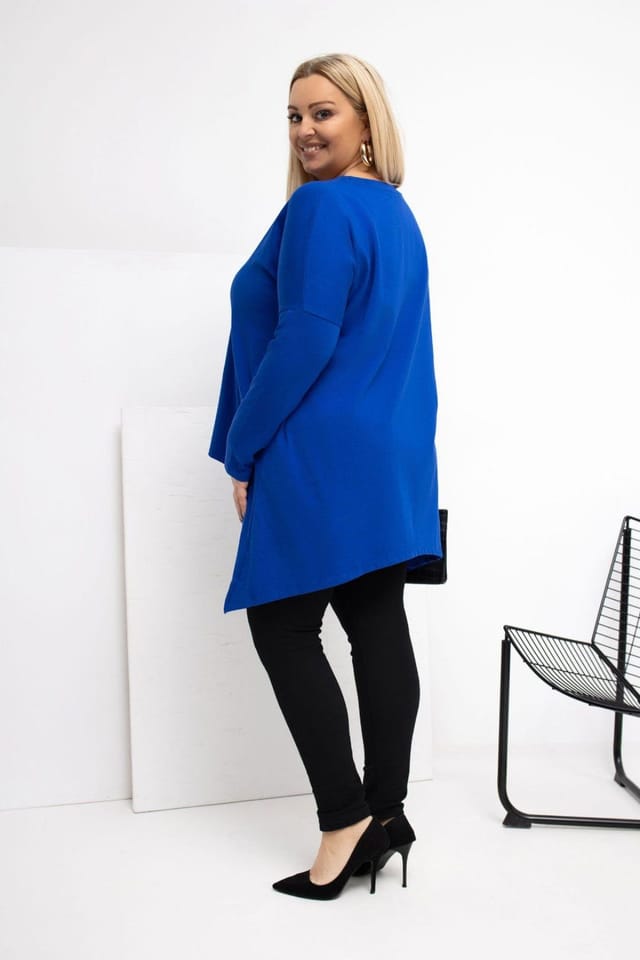 Love Lace Love Lace Women's Plus Size Cotton Tunic Blouse with Pockets Style 223036 in Blue - 3