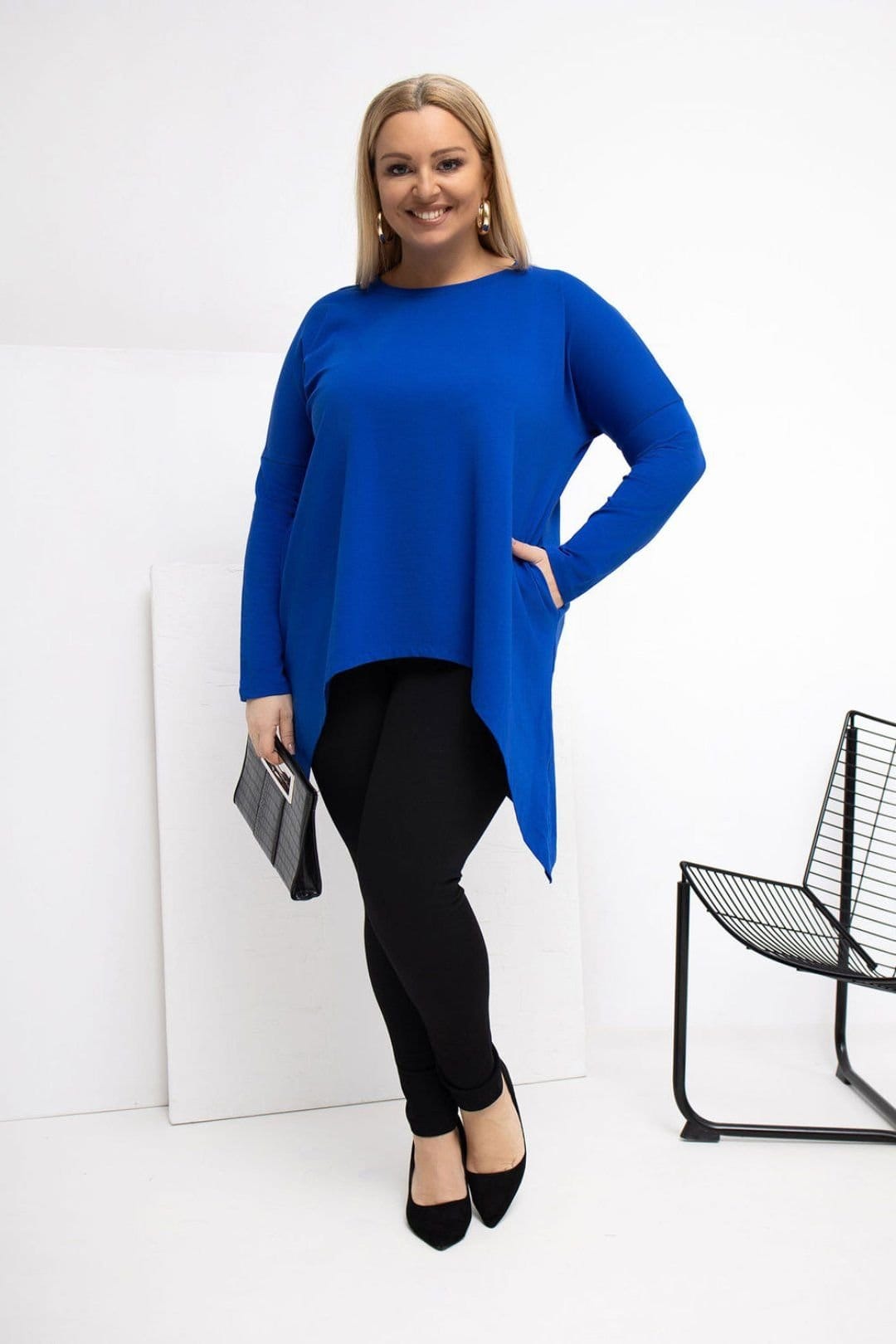 Love Lace Love Lace Women's Plus Size Cotton Tunic Blouse with Pockets Style 223036 in Blue - 4