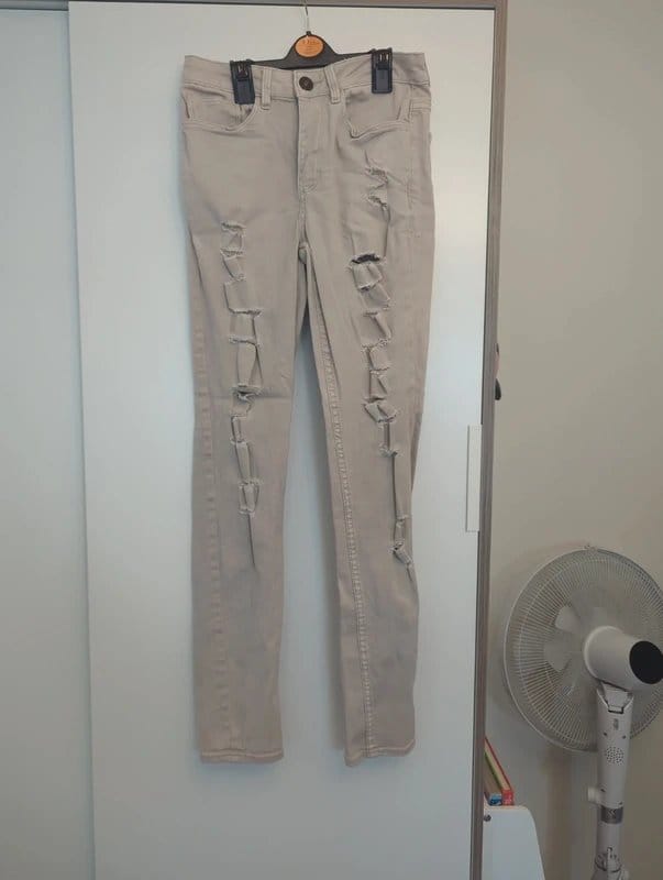 New Look Men's Beige Ripped Skinny Jeans