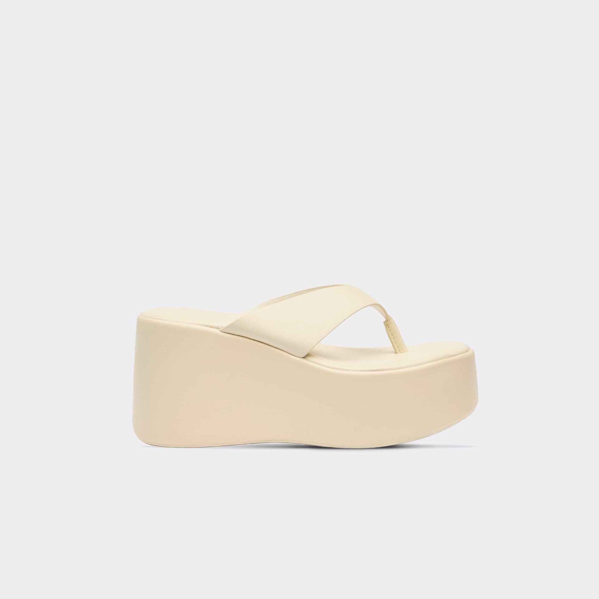 EGO Carina Thong Strap Chunky Platform Sole Sandal In Beige Faux Leather, Women's Size UK 3