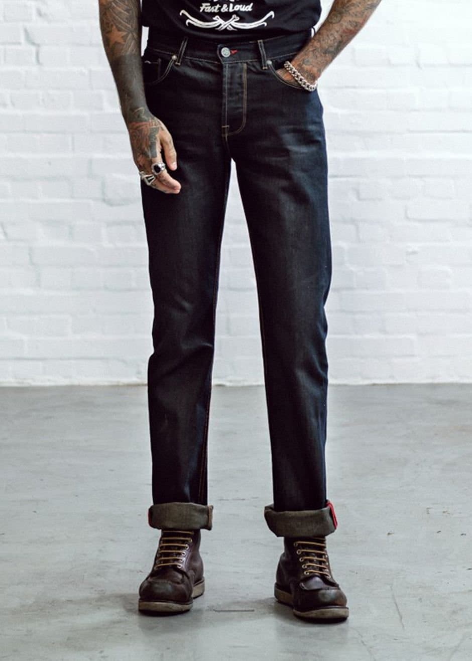 Chet Rock Chet Rock Slim Jim Men's Slim Fit Black Raw Denim Jeans with Stud Detail in Navy