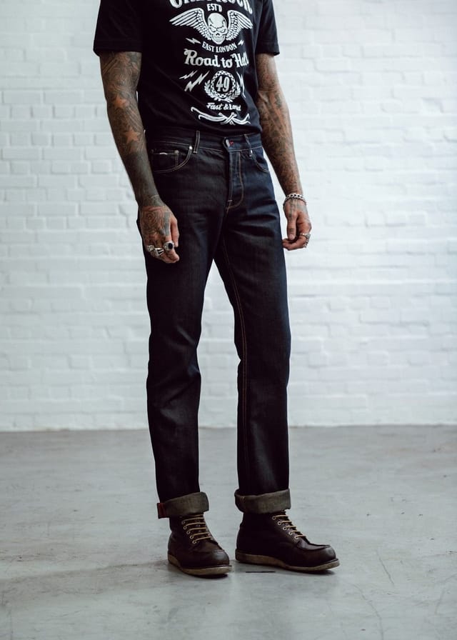 Chet Rock Chet Rock Slim Jim Men's Slim Fit Black Raw Denim Jeans with Stud Detail in Navy - 3