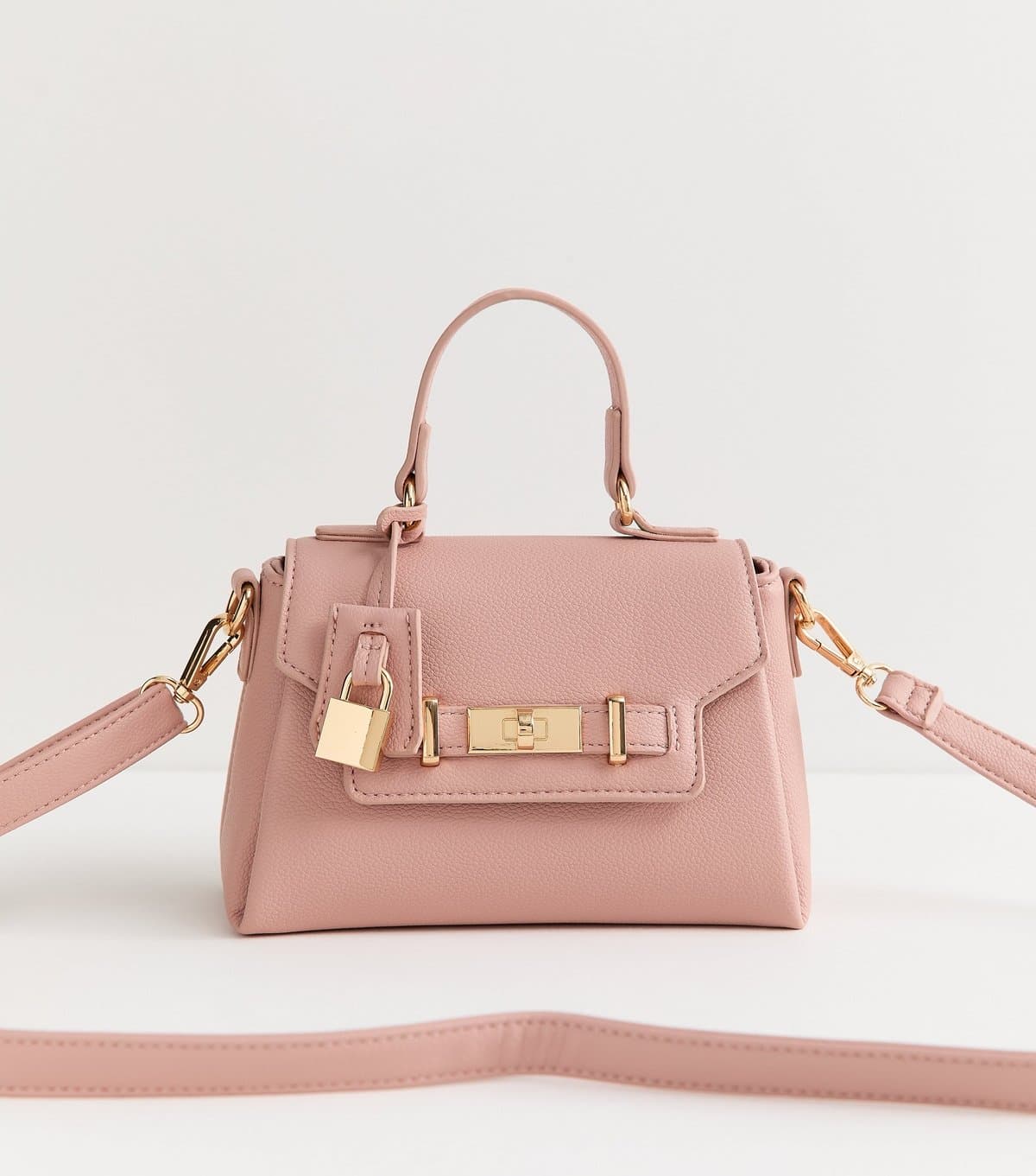 New Look Light Pink Mini Faux Leather Turn Lock Crossbody Bag New Look