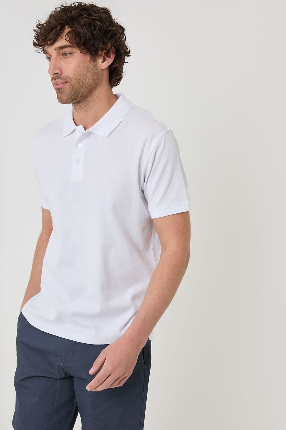 Threadbare Threadbare Men's Textured Cotton Polo Shirt in White