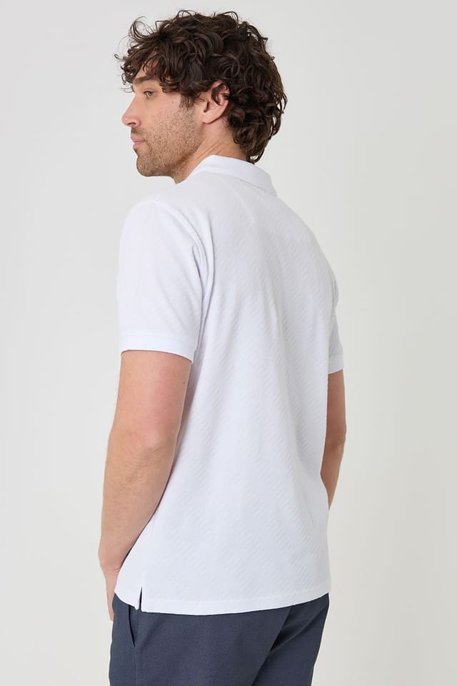 Threadbare Threadbare Men's Textured Cotton Polo Shirt in White - 2