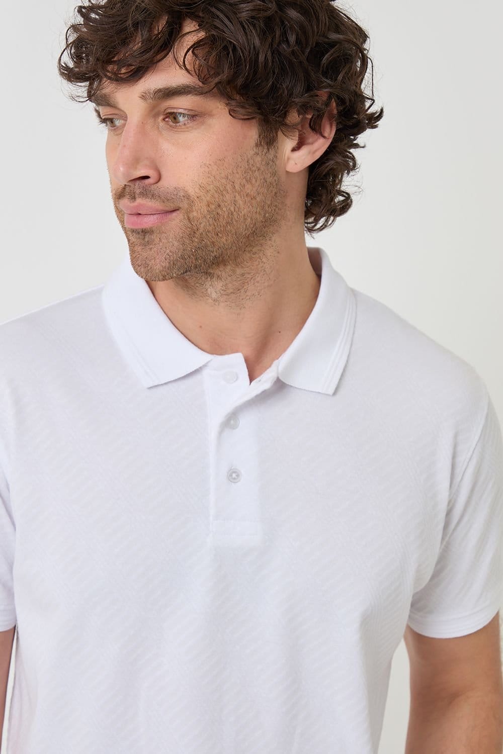 Threadbare Threadbare Men's Textured Cotton Polo Shirt in White - 4