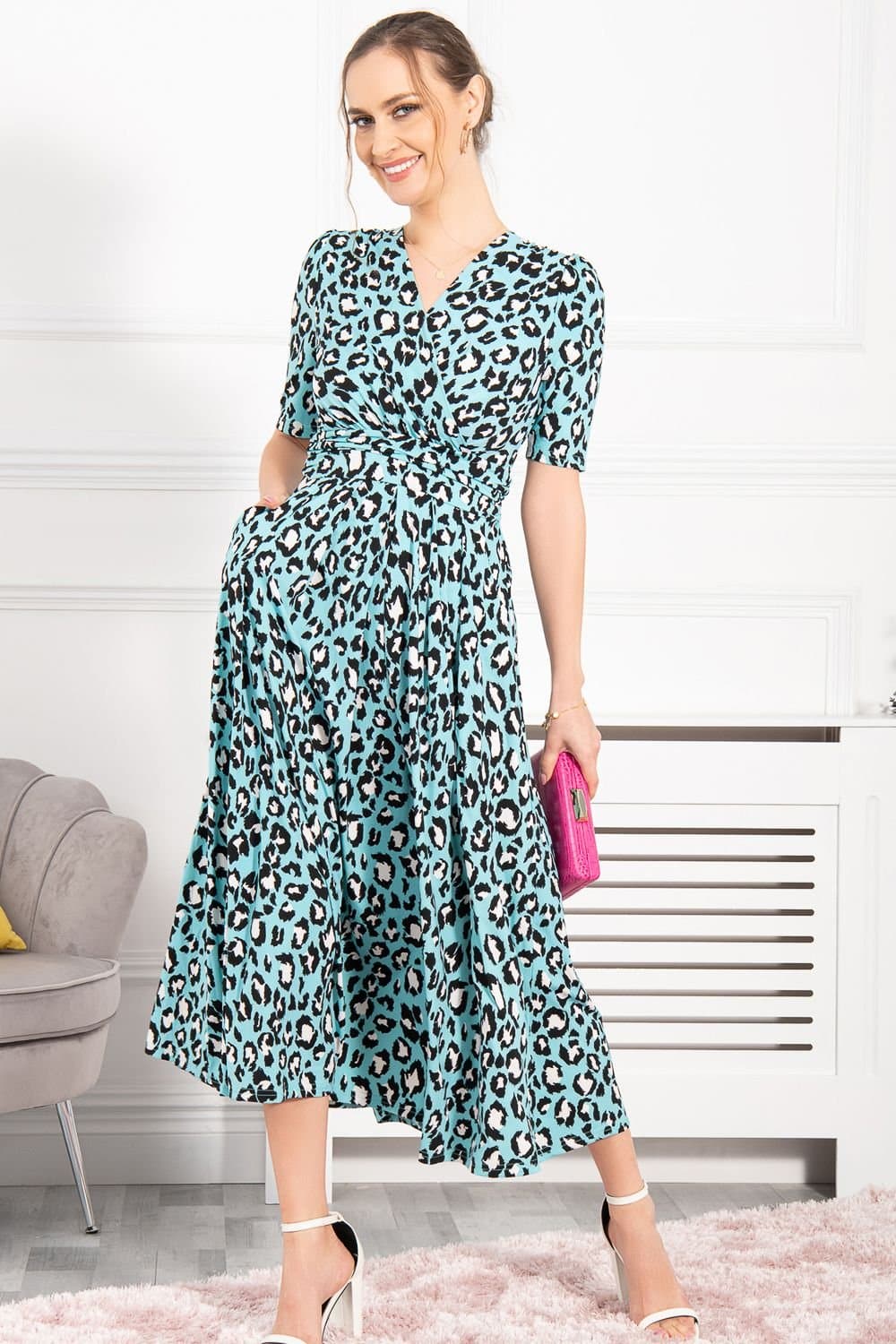 Jolie Moi Jolie Moi Women's Josie Animal Print Maxi Dress in Baby Blue