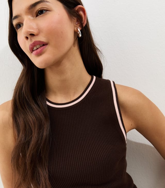 New Look Women's Brown Ribbed Contrast Tipping Vest New Look - 2