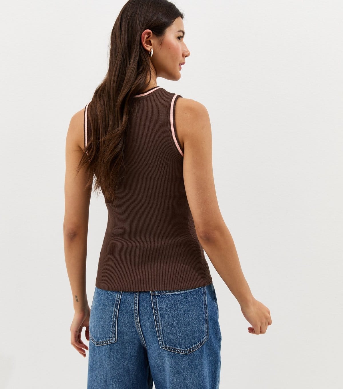 New Look Women's Brown Ribbed Contrast Tipping Vest New Look - 4