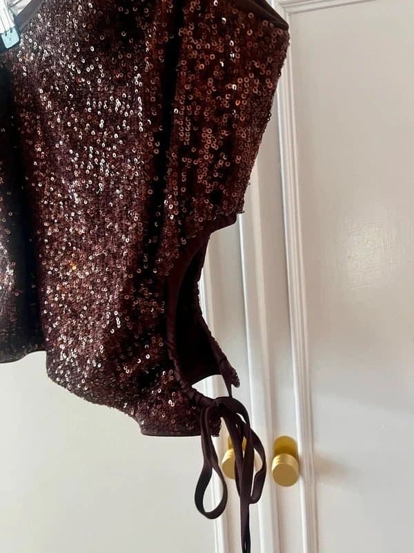 ASOS ASOS Chocolate One Shoulder Sequin Top