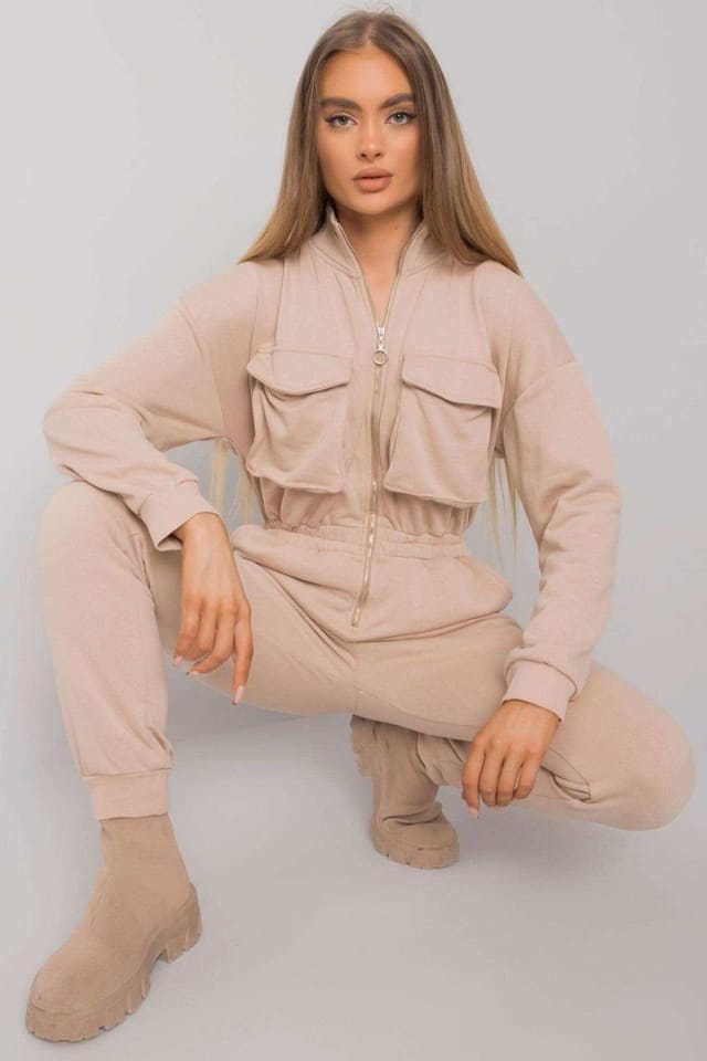 Love Lace Love Lace Women's Beige Cotton Zipped Jumpsuit - 2