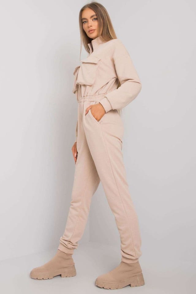 Love Lace Love Lace Women's Beige Cotton Zipped Jumpsuit - 3