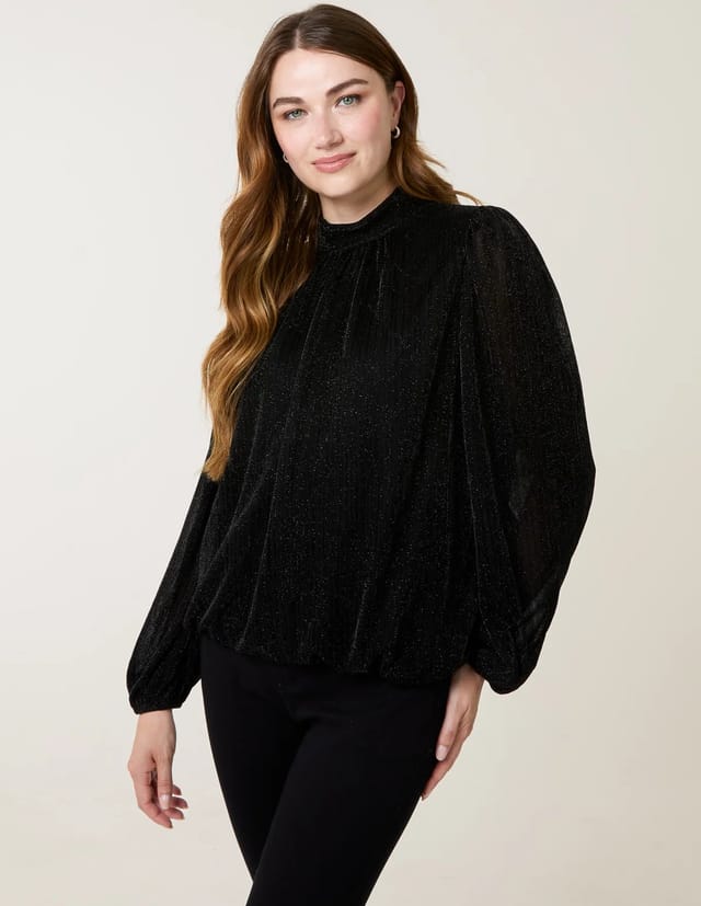 Blue Vanilla Metallic High Neck Puff Ball Top - 2