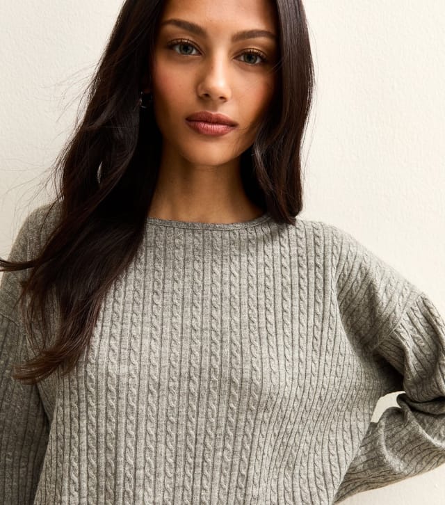 New Look Women's Grey Soft Touch Cable Knit Split Hem Top New Look - 2