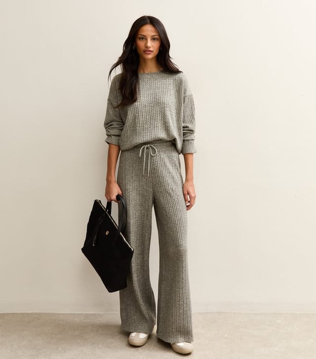 New Look Women's Grey Soft Touch Cable Knit Split Hem Top New Look - 3