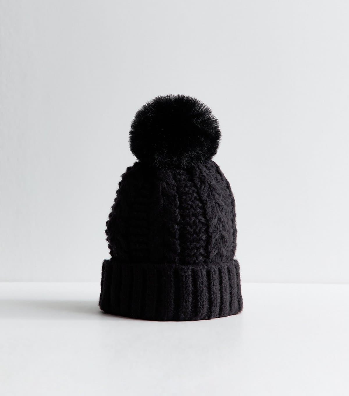 New Look Black Faux Fur Pom Pom Bobble Hat New Look