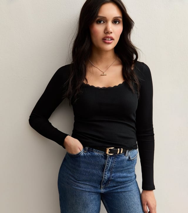 New Look Women's Black Lace Trimmed Scoop Neck Top New Look - 2