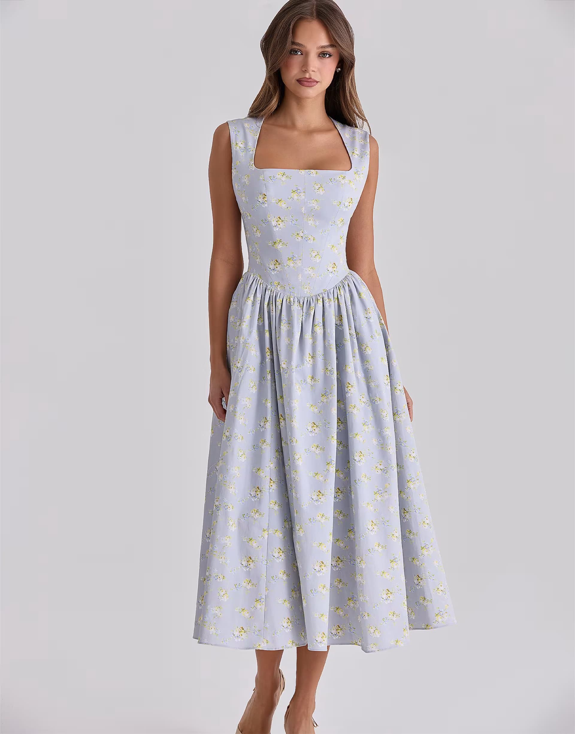 ASOS House of CB Emmy blue wildflower print cotton midi sundress in blue wildflower print