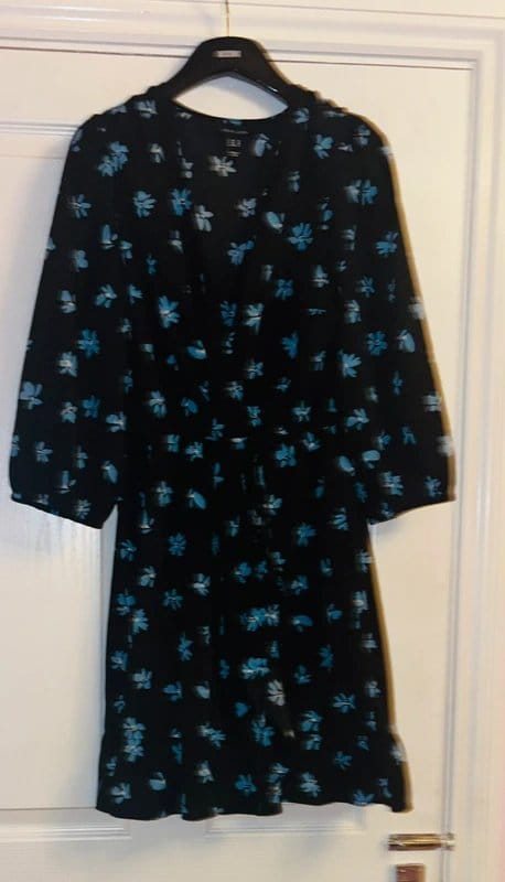 New Look Floral Print Wrap Dress - Black & Blue