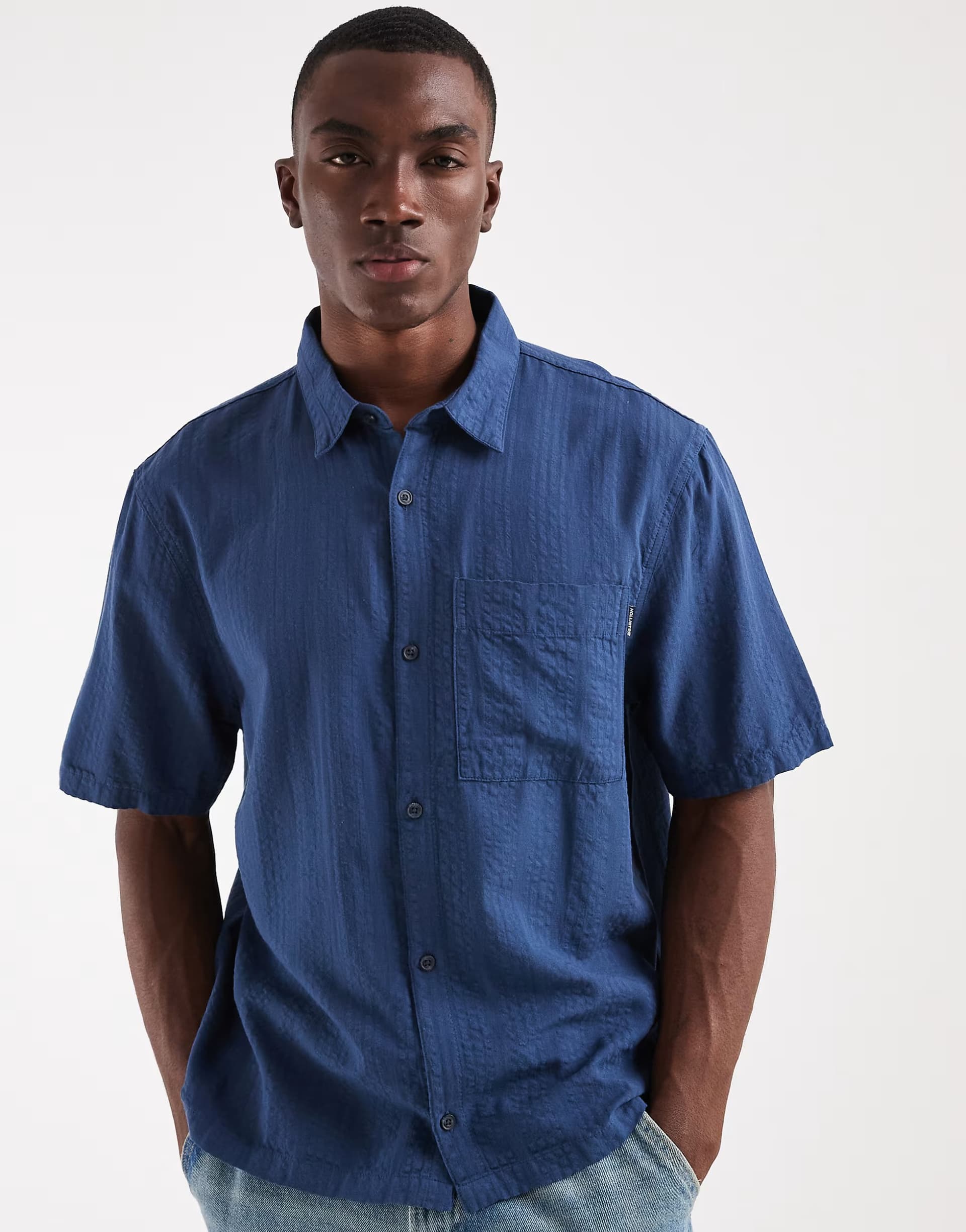 ASOS Hollister boxy cropped short sleeve shirt in navy