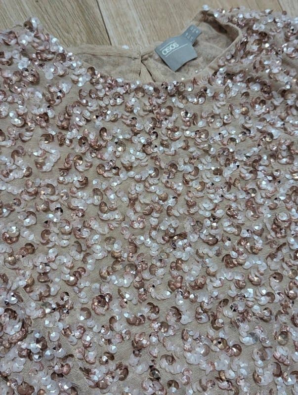 ASOS Embellished Sequin Pink Crop Top Size 12 Fairycore Ibiza Style