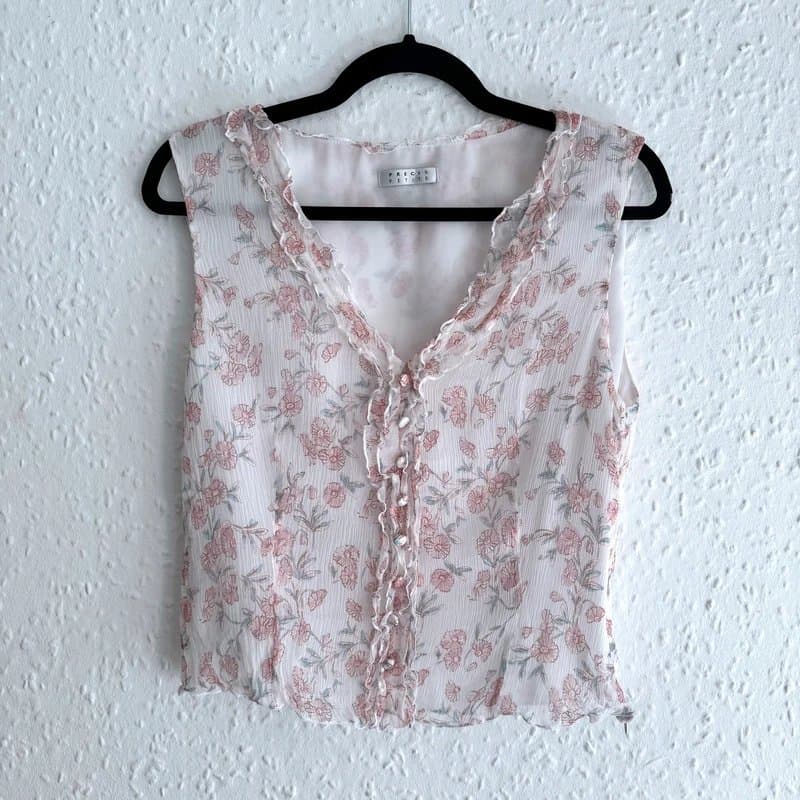 Vintage Women's Vintage Precis Petite 100% Silk Floral Sleeveless Blouse