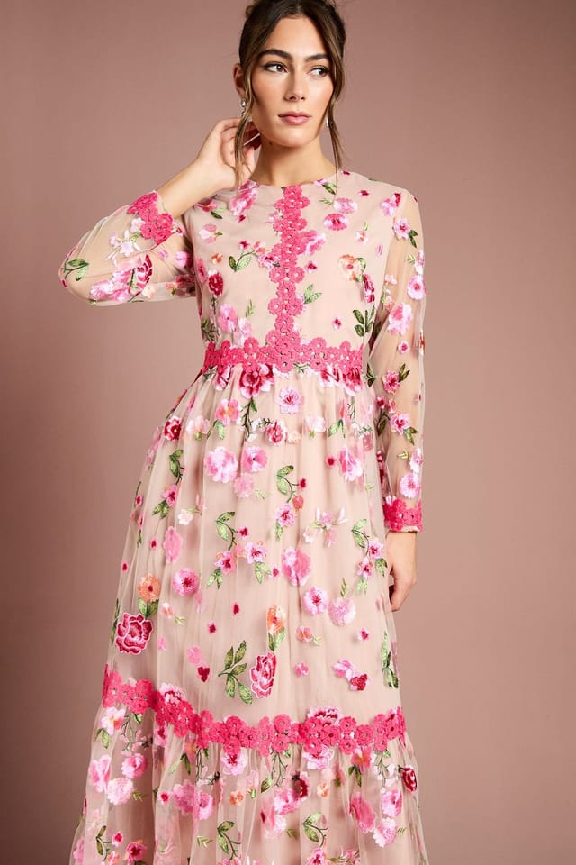 Coast Coast Women's Embroidered Floral Midi Dress in Nude - 2