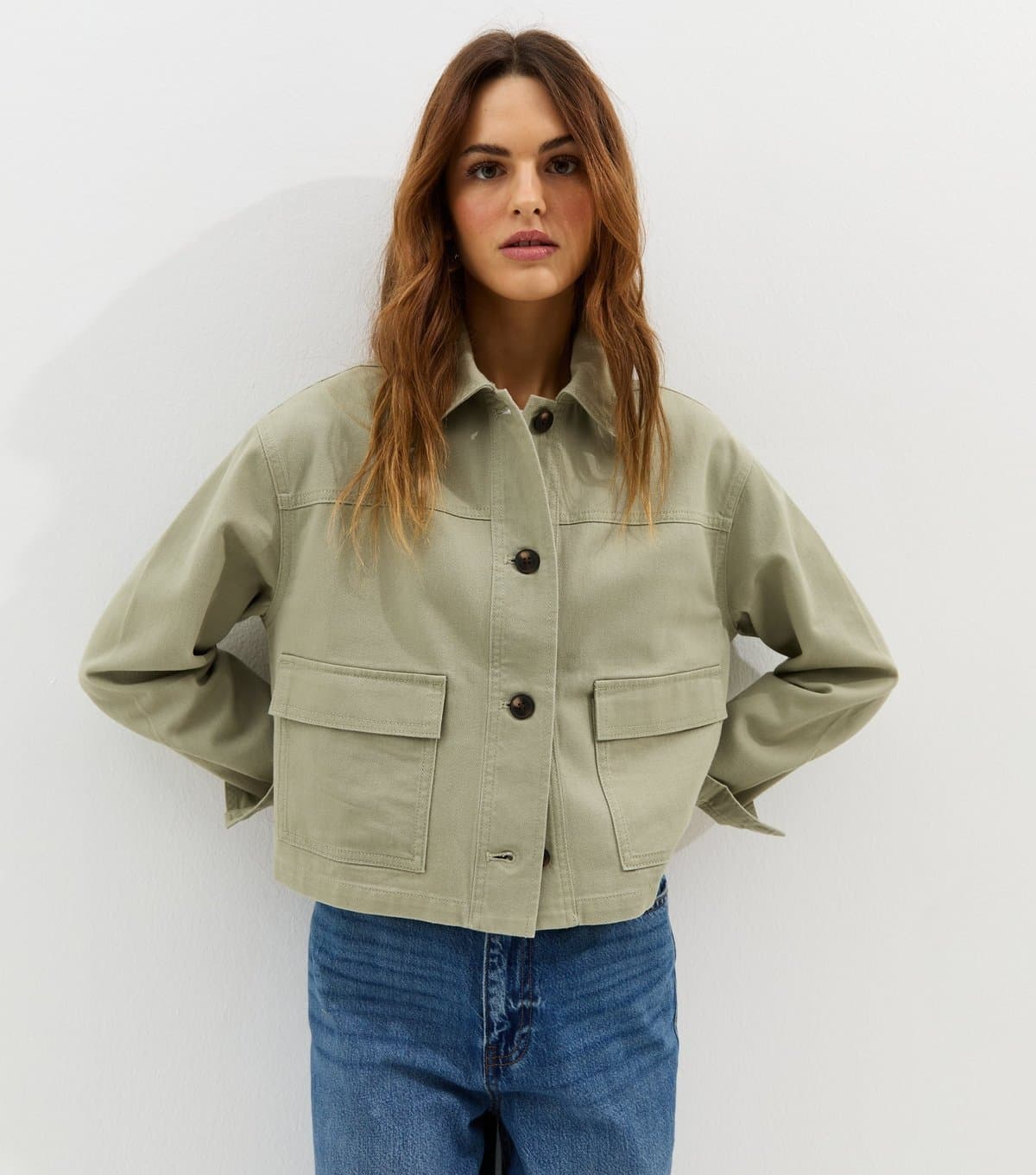 New Look Women's Light Khaki Flap Pocket Cotton Shacket New Look