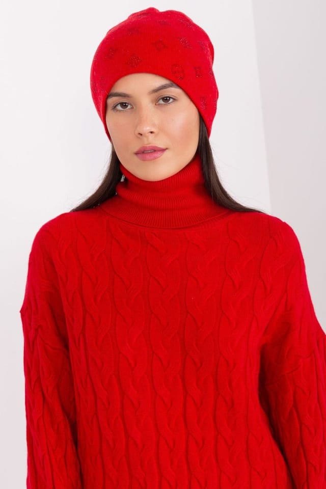 Love Lace Love Lace Women's Warm Winter Cashmere Beanie Hat with Decorative Rhinestones in Red - 2