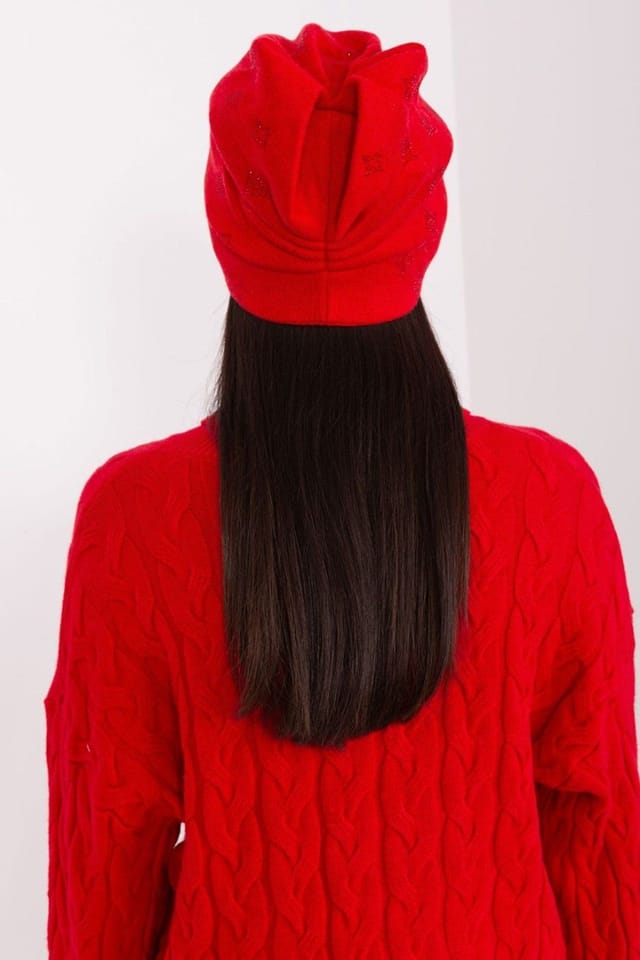 Love Lace Love Lace Women's Warm Winter Cashmere Beanie Hat with Decorative Rhinestones in Red - 3