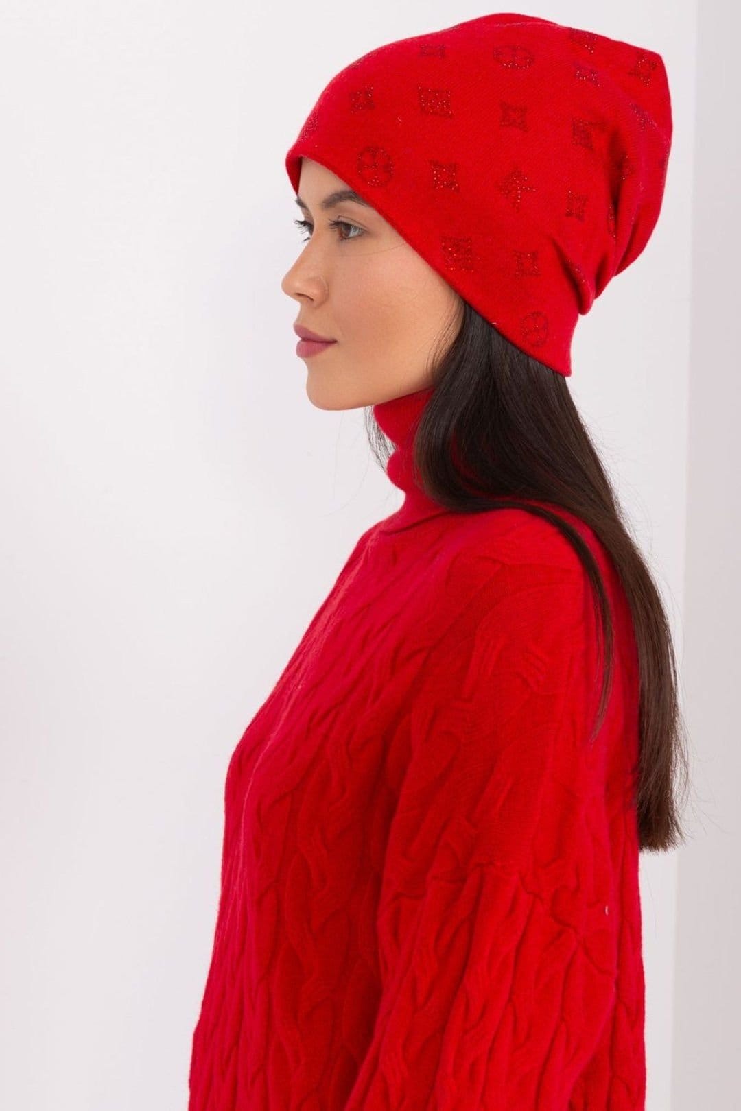 Love Lace Love Lace Women's Warm Winter Cashmere Beanie Hat with Decorative Rhinestones in Red - 4